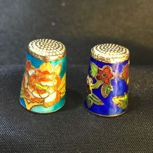 Enameled Cloisonné Thimbles set of 2.  Sewing, crafting, collectibles